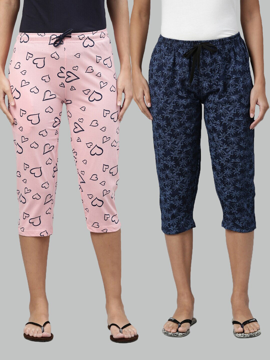 

Kryptic Women Pink & Navy Blue Set of 2 Printed Cotton Capris