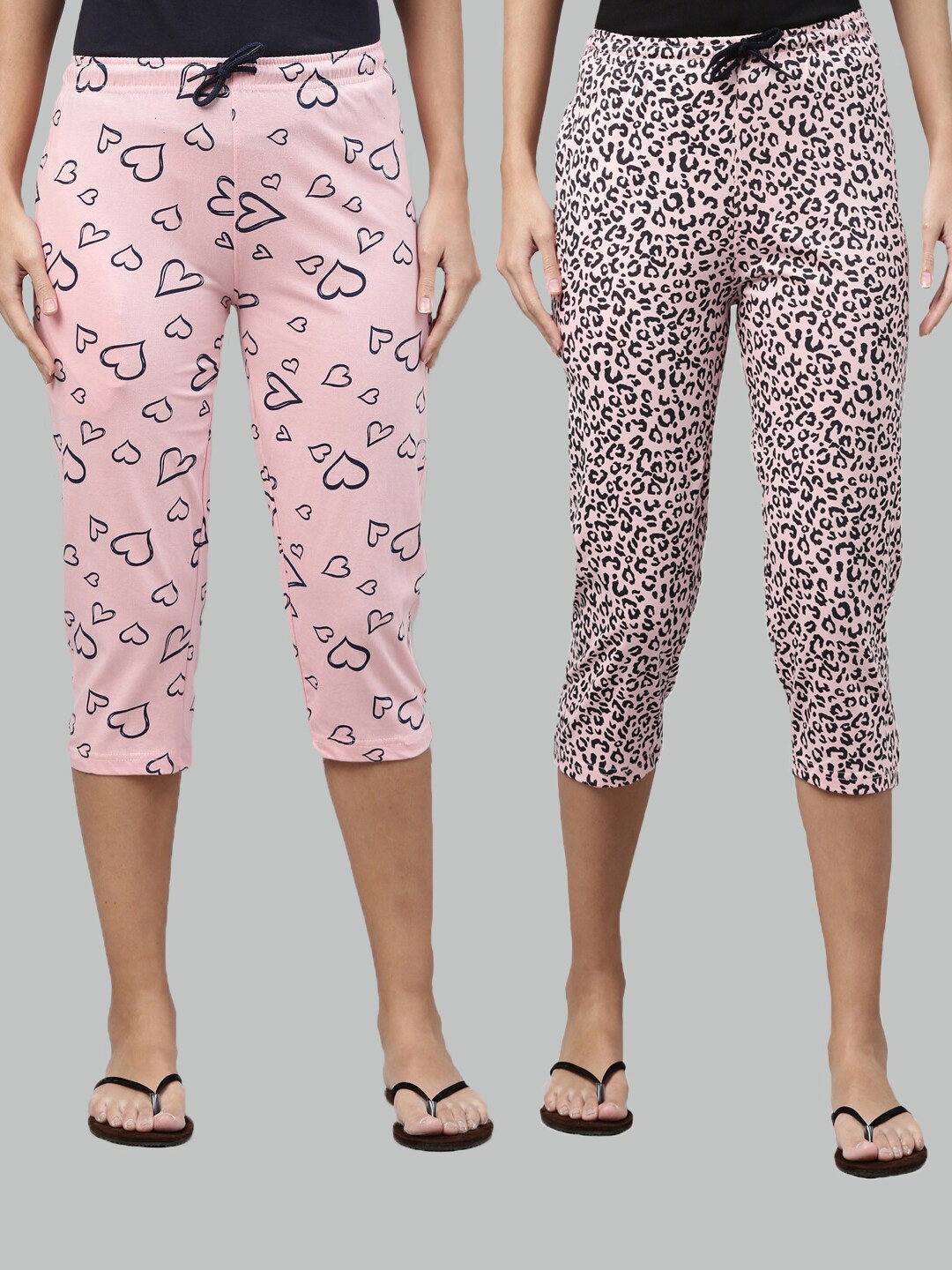 

Kryptic Women Pink & Black Set of 2 Printed Cotton Capris