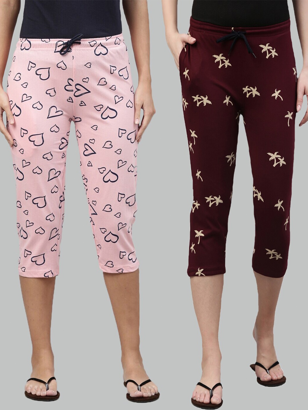 

Kryptic Women Pack Of 2 Pure Cotton Capris, Pink
