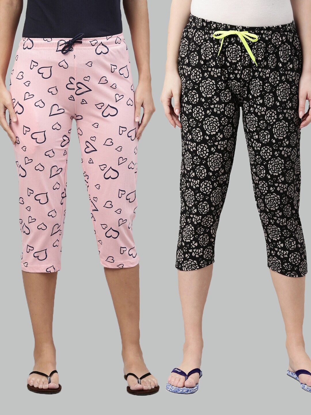 

Kryptic Women Pink & Black Pack of 2 Printed Cotton Capris