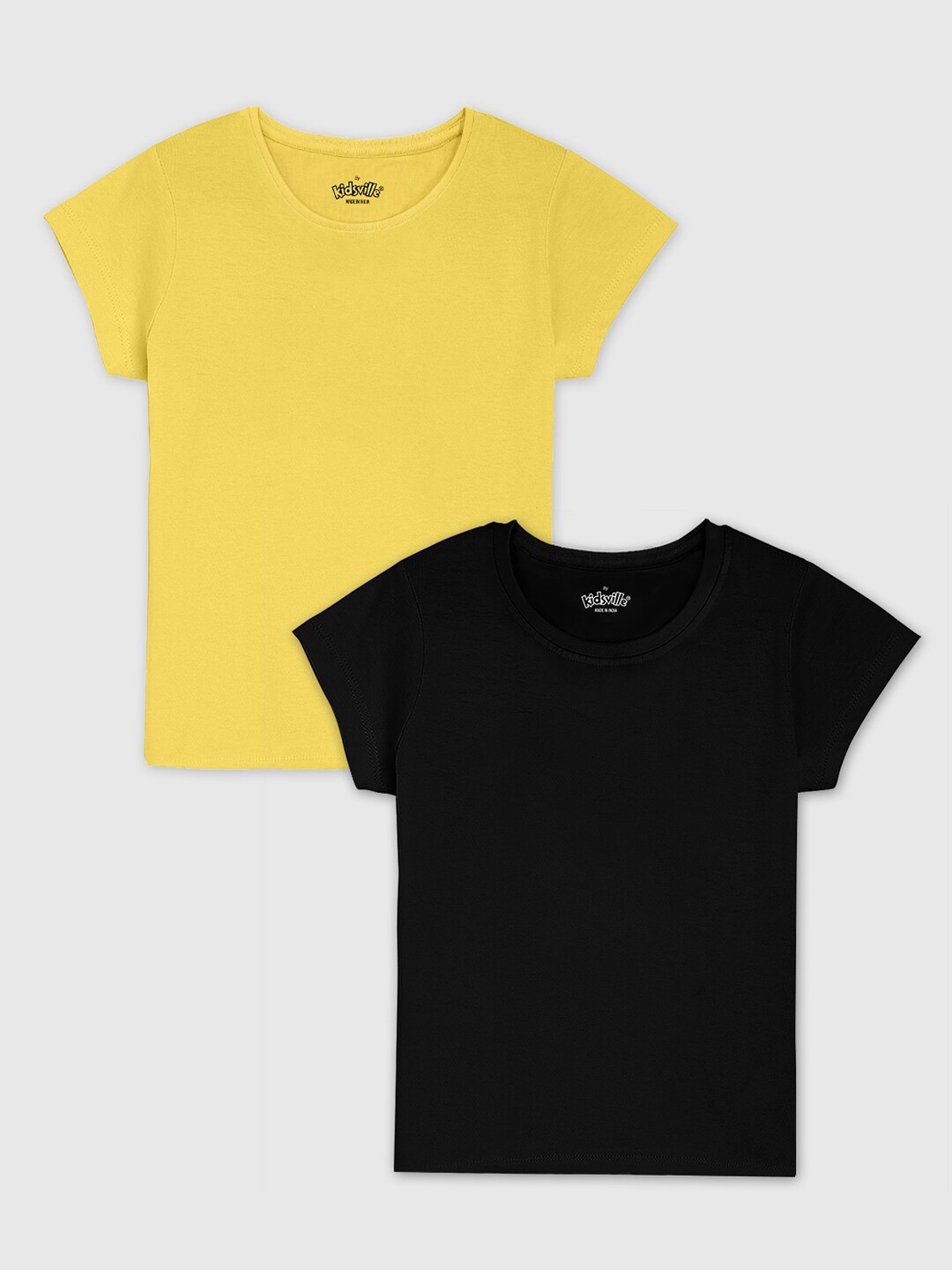 

Kids Ville Girls Yellow & Black Set Of 2 Round Neck T-shirt