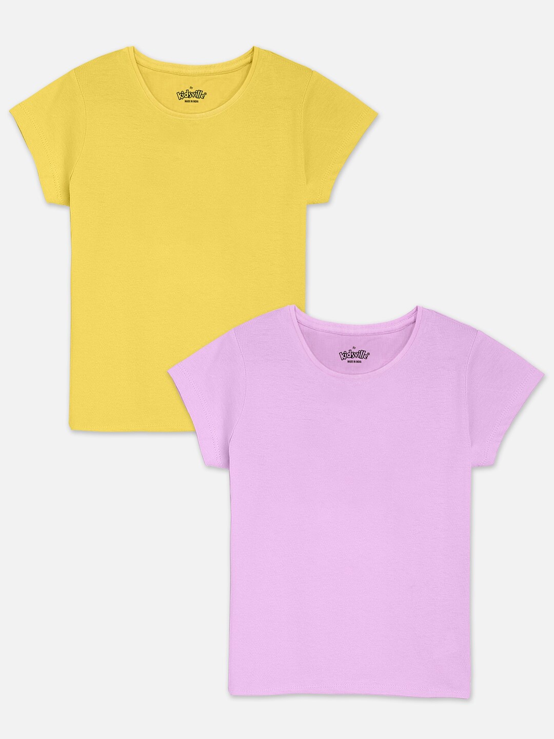 

Kids Ville Girls Yellow & Violet Set Of 2 Round-Neck T-shirt