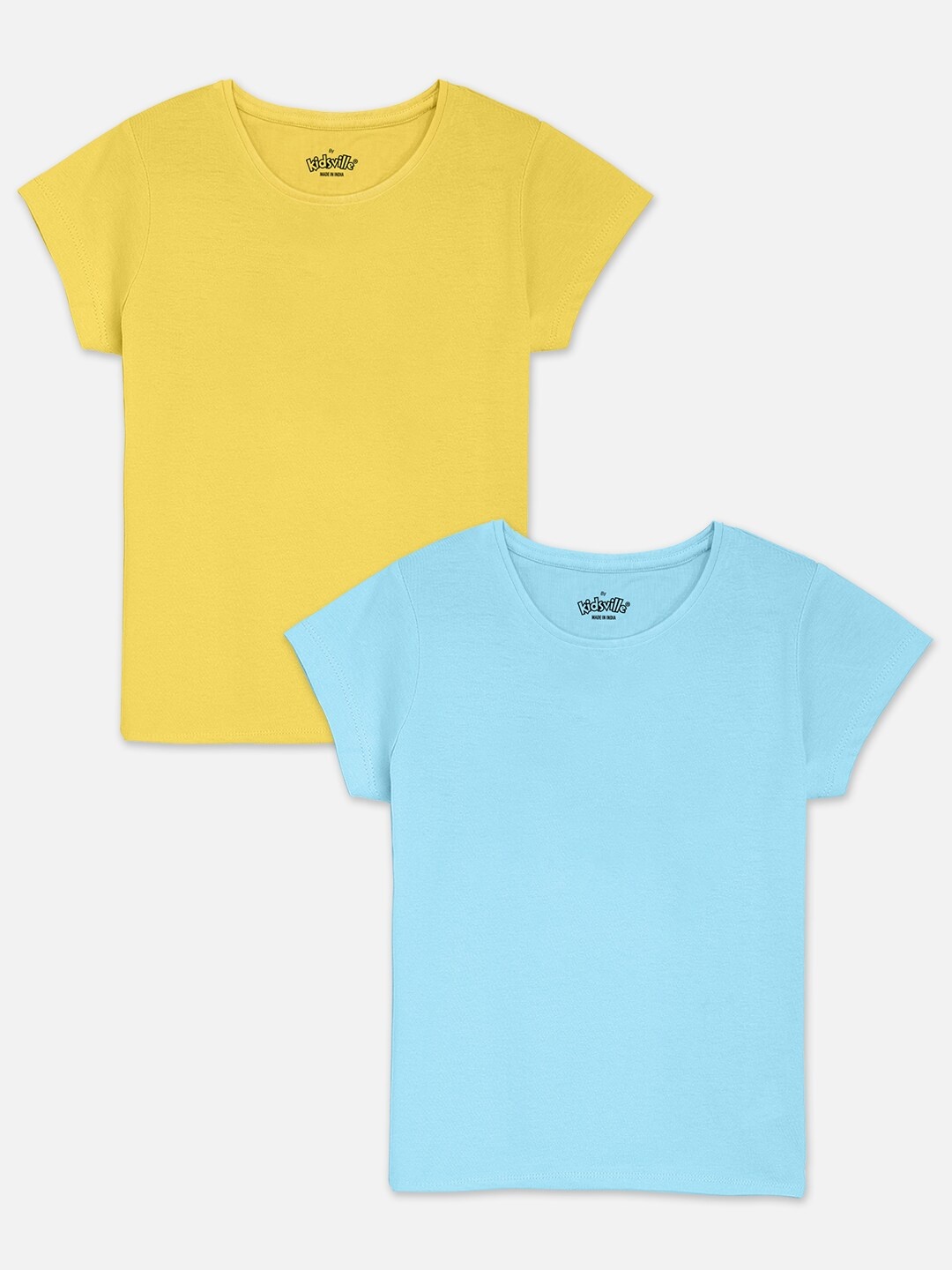 

Kids Ville Girls Yellow & Blue Set Of 2 Round-Neck T-shirt