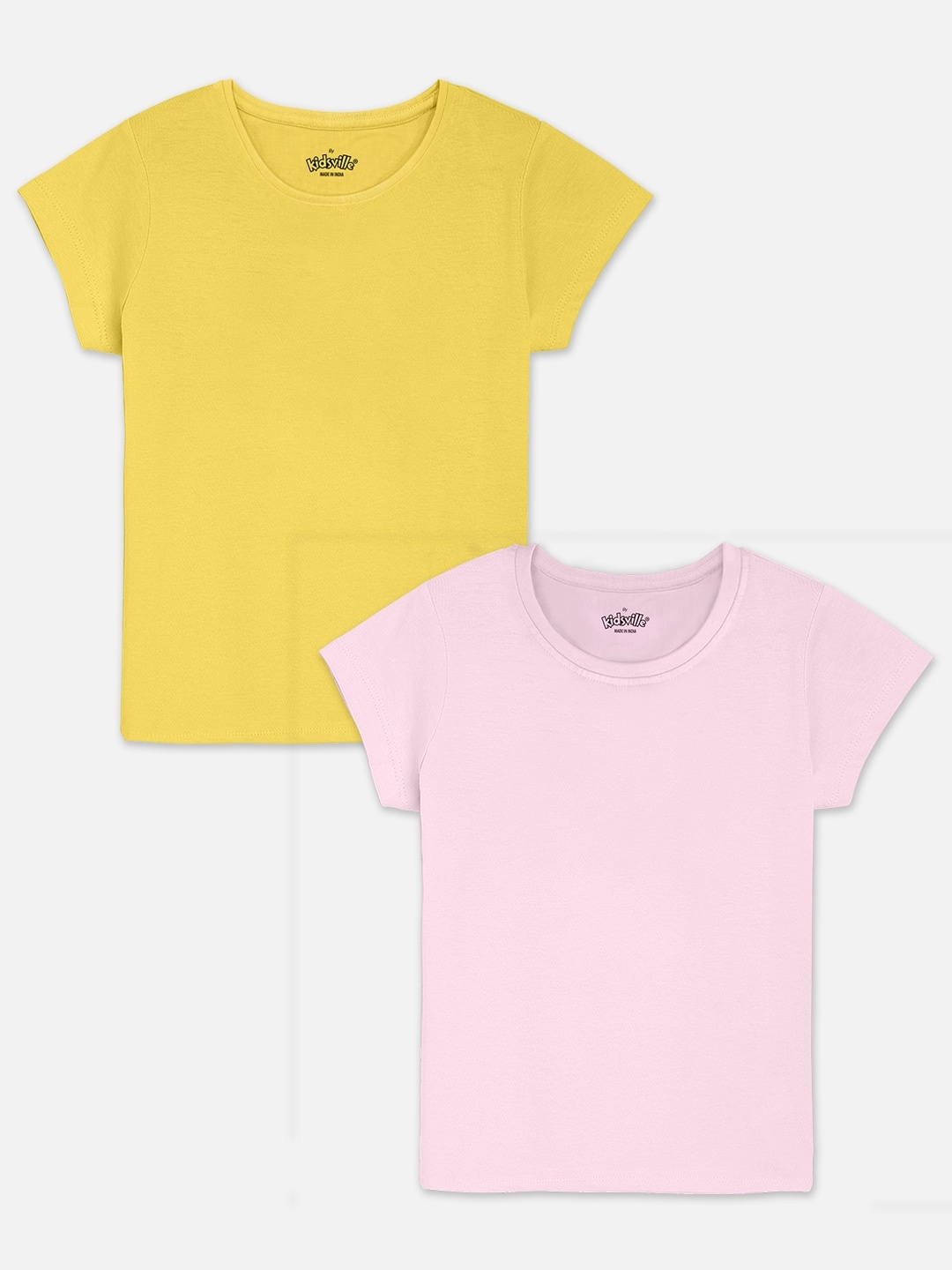 

Kids Ville Girls Yellow & Pink Set Of 2 Round Neck T-shirt