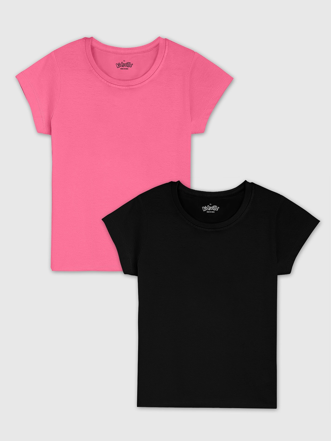 

Kids Ville Girls Pink & Black Set Of 2 T-shirt