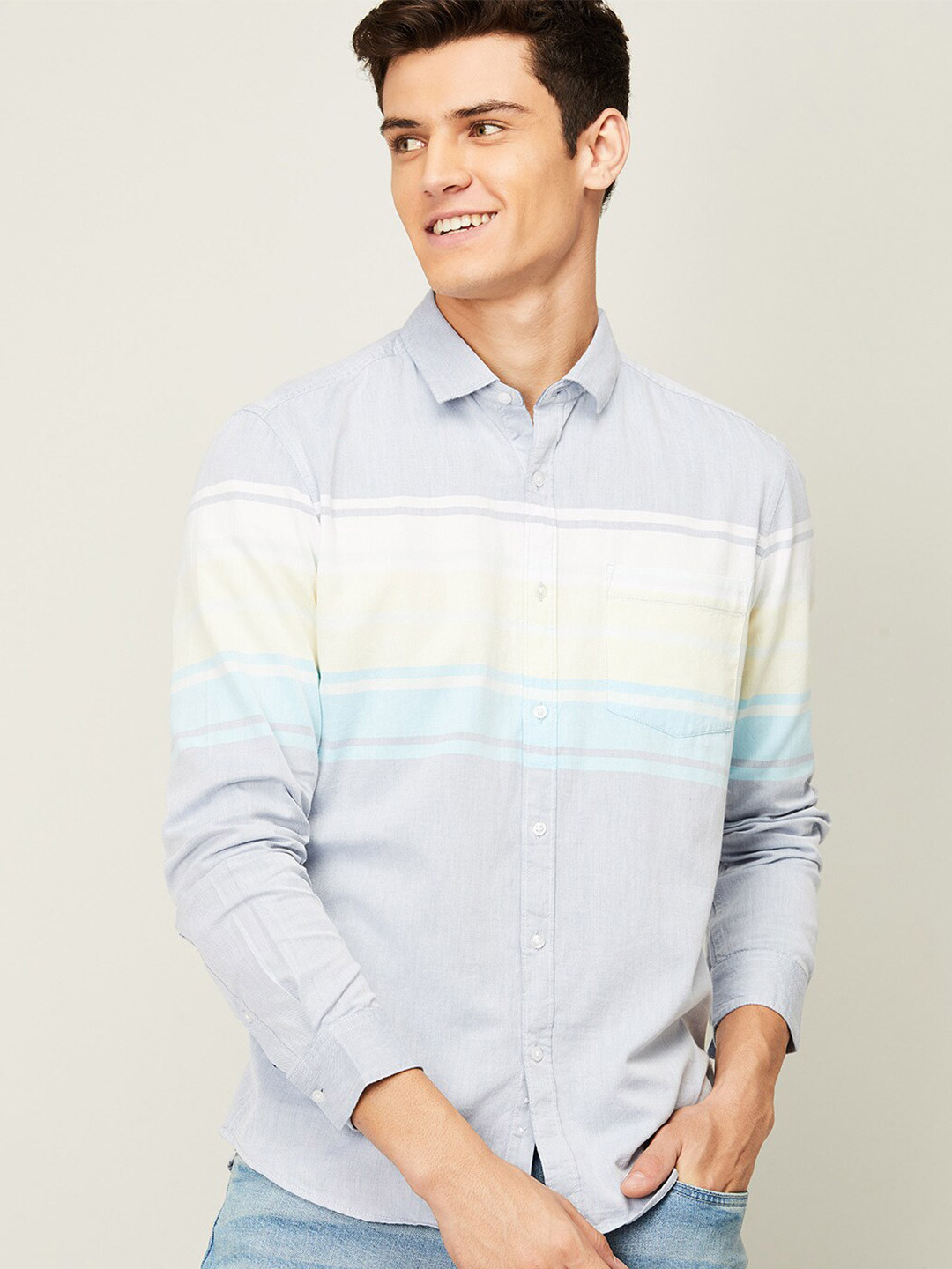 

Bossini Men Navy Blue Horizontal Stripes Striped Casual Shirt