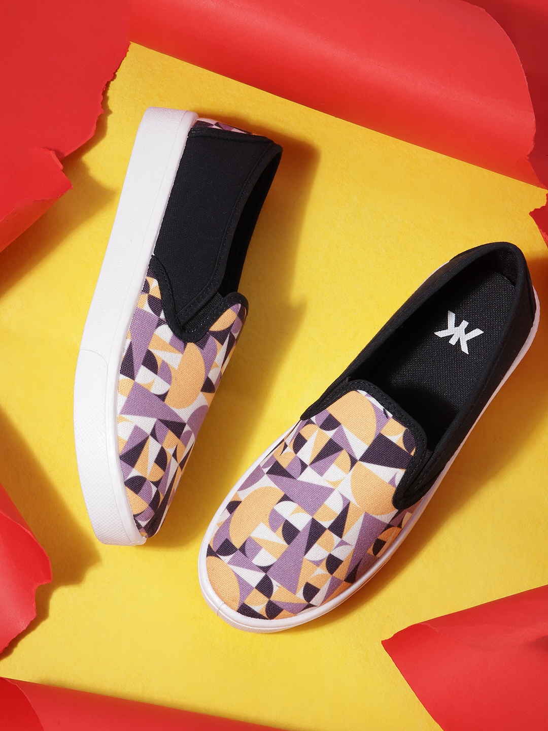 

Kook N Keech Women Geometric Printed Slip-On Sneakers, Mustard
