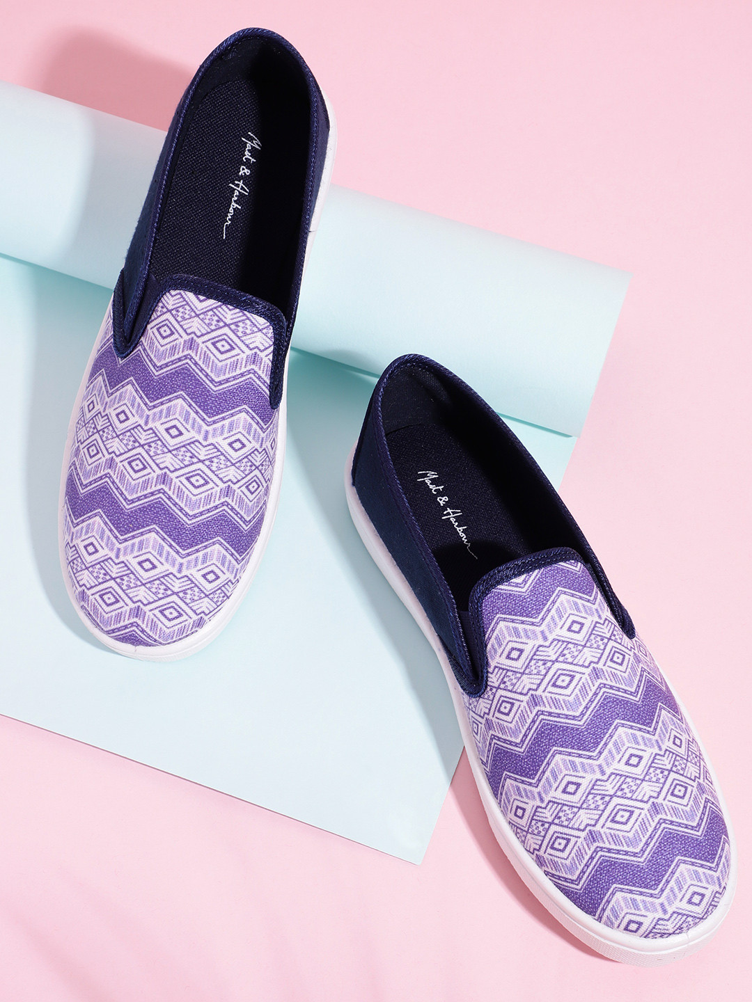 

Mast & Harbour Women Aztec Printed Slip-On Sneakers, Purple