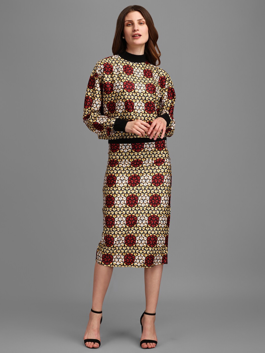 

PURVAJA Maroon & Yellow Floral Print Top