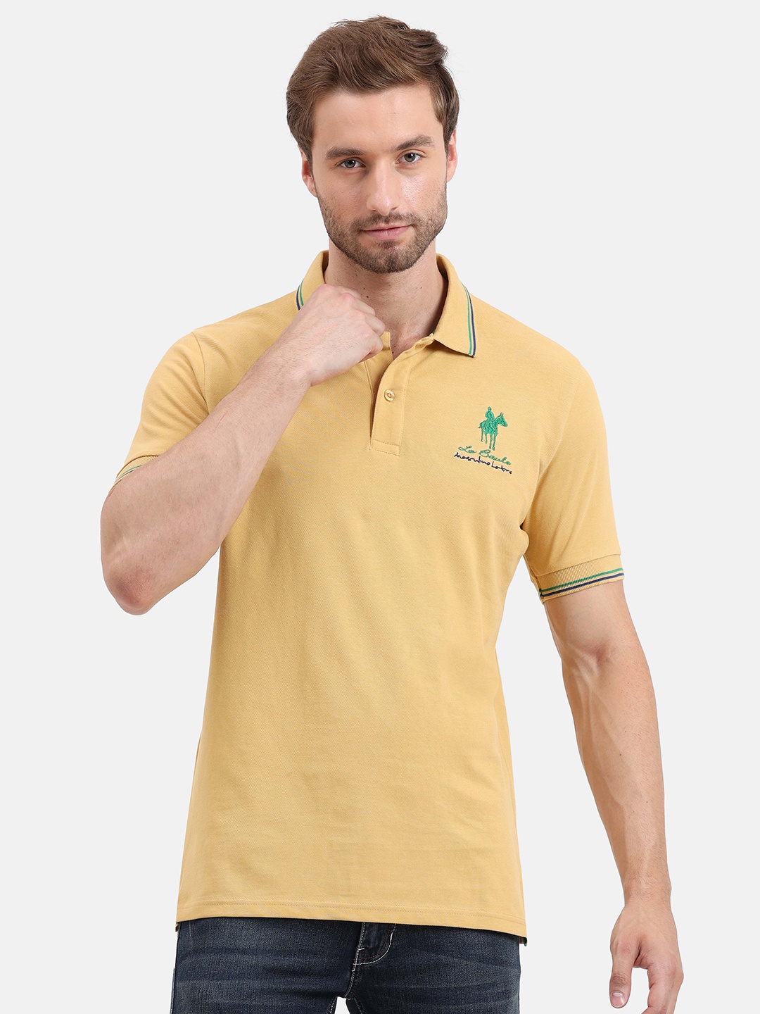 

Masculino Latino Men Yellow Polo Collar Bio Finish Cotton T-shirt