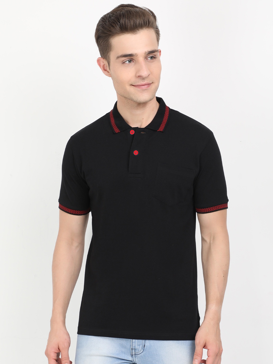 

Masculino Latino Men Black Polo Collar Bio Finish Cotton T-shirt