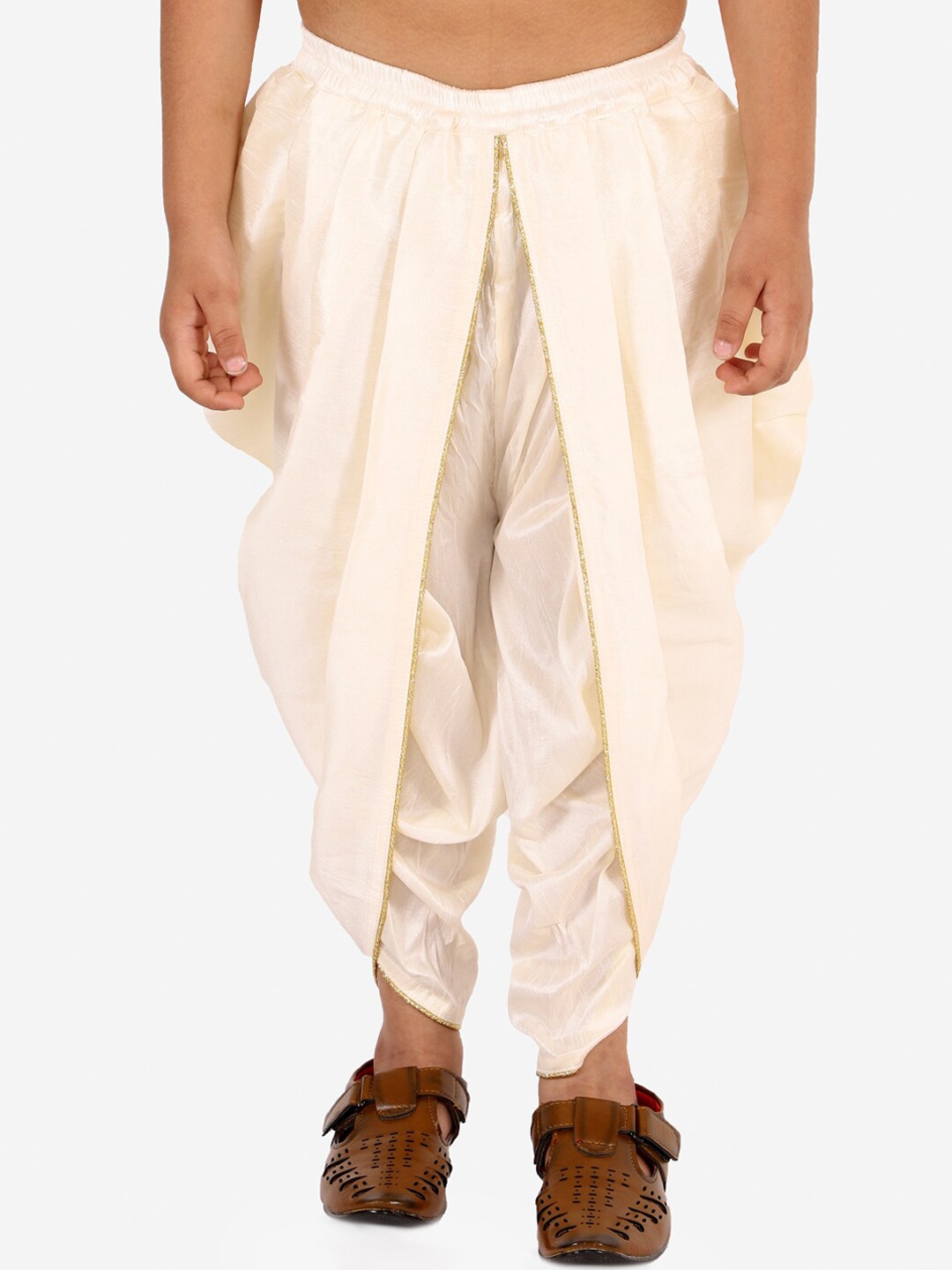 

VASTRAMAY Boys Cream-Colored Silk Blend Pleated Traditional Dhoti