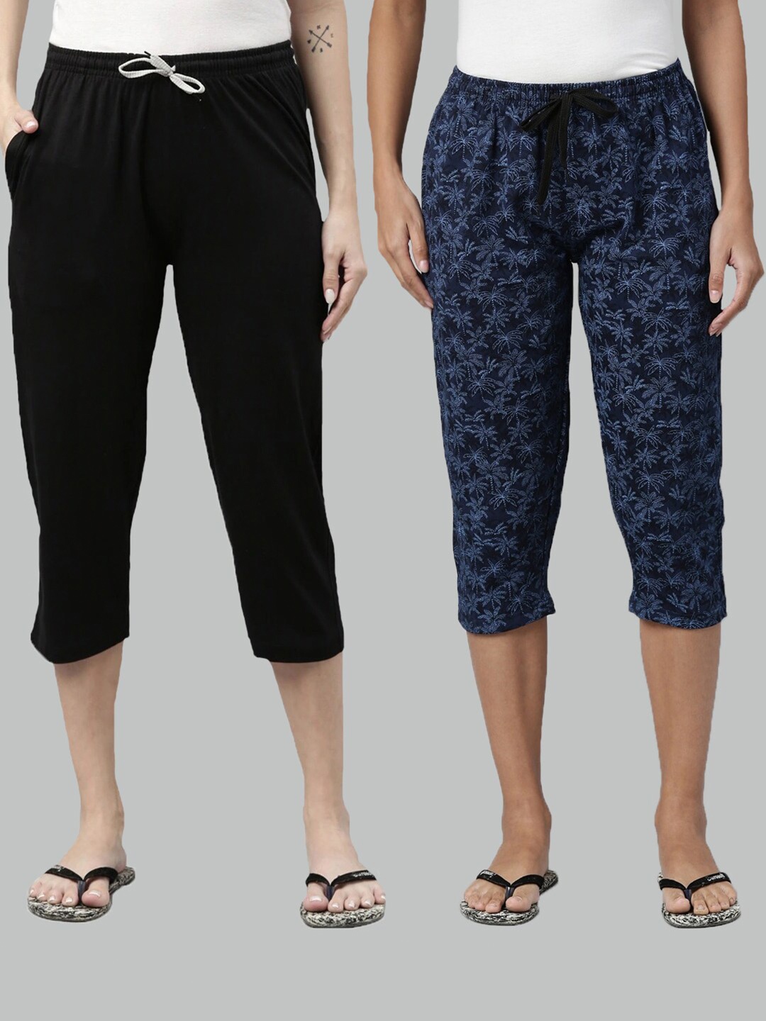 

Kryptic Women Pack Of 2 Pure Cotton Capris, Black
