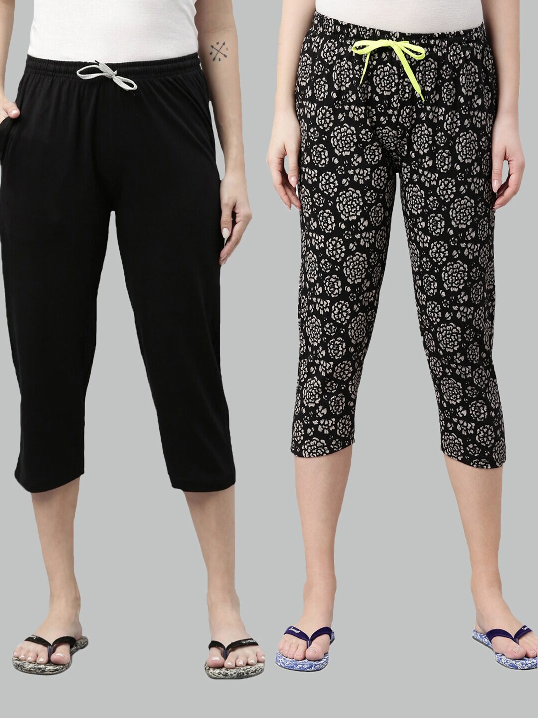 

Kryptic Women Pack of 2 Pure Cotton Capris, Black