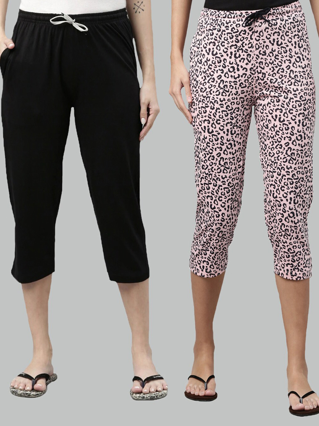 

Kryptic Women Pack Of 2 Pure Cotton Capris, Black