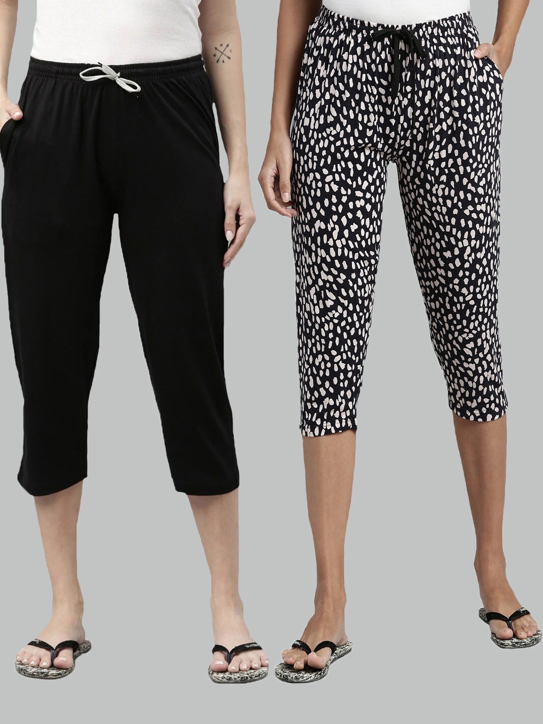 

Kryptic Women Black & White Printed Pure Cotton Capris Pack Of 2