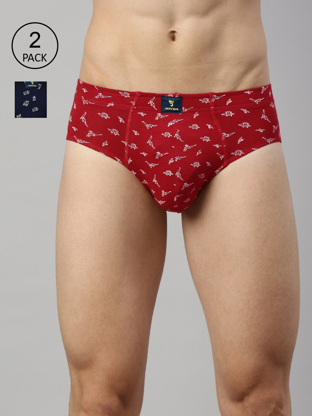 

Joven Pack Of 2 Men Navy Blue & Red Printed Cotton Basic Briefs