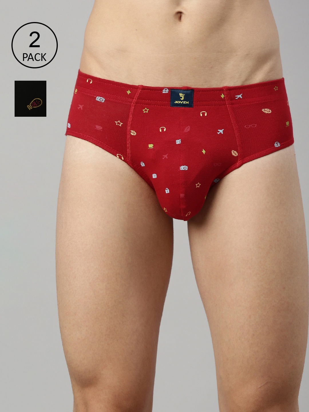 

Joven Pack of 2 Men Red and Black Printed Basic Briefs