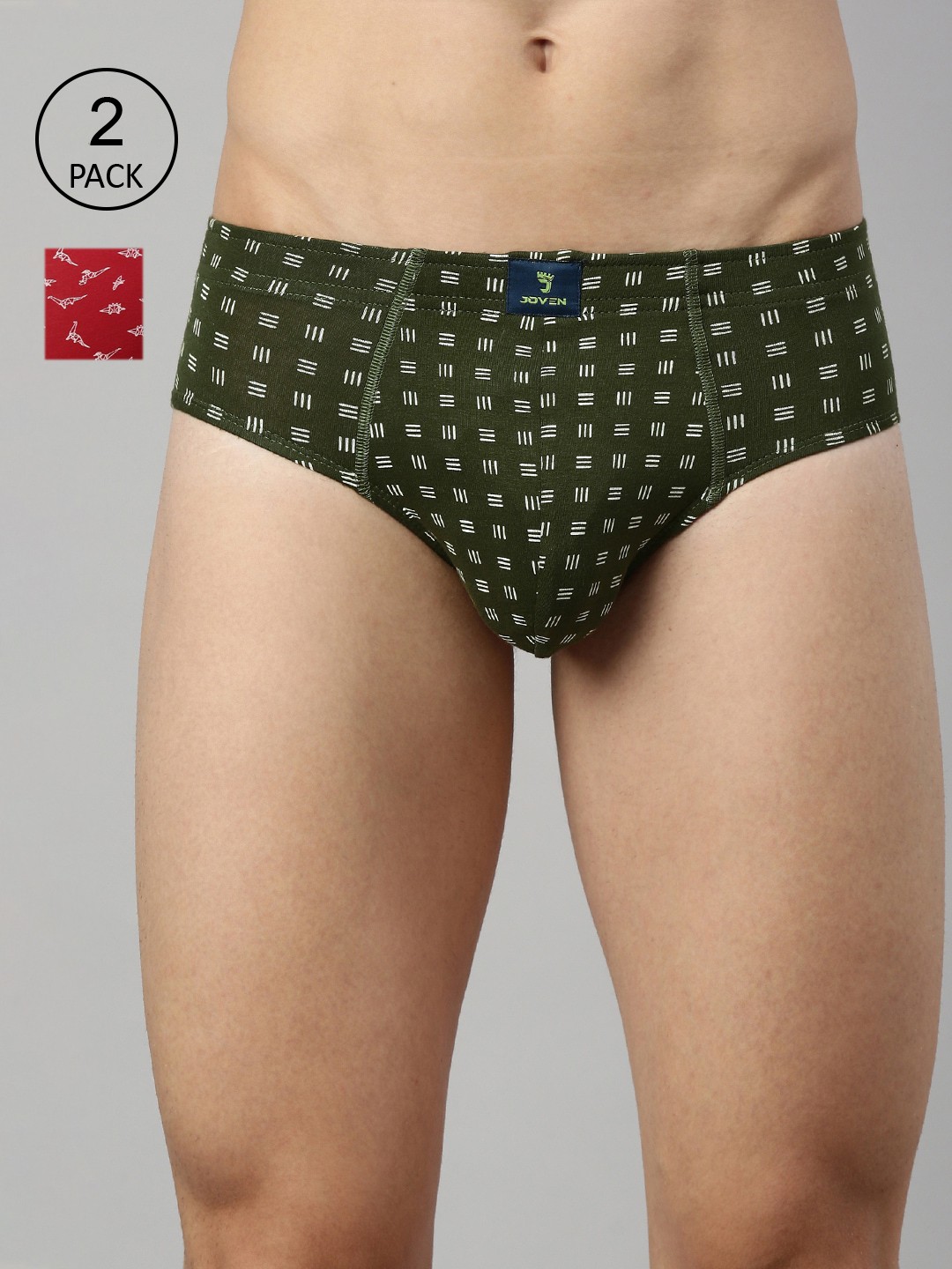 

Joven Men Pack of 2 Red & Olive Green Printed Basic Briefs