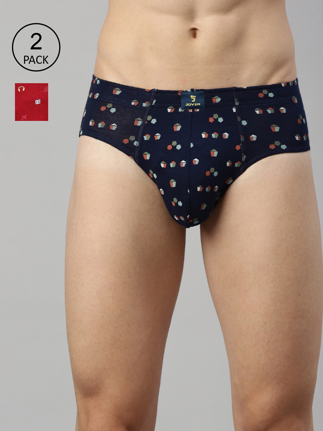

Joven Men Pack of 2 Navy Blue and Red Printed Basic Briefs