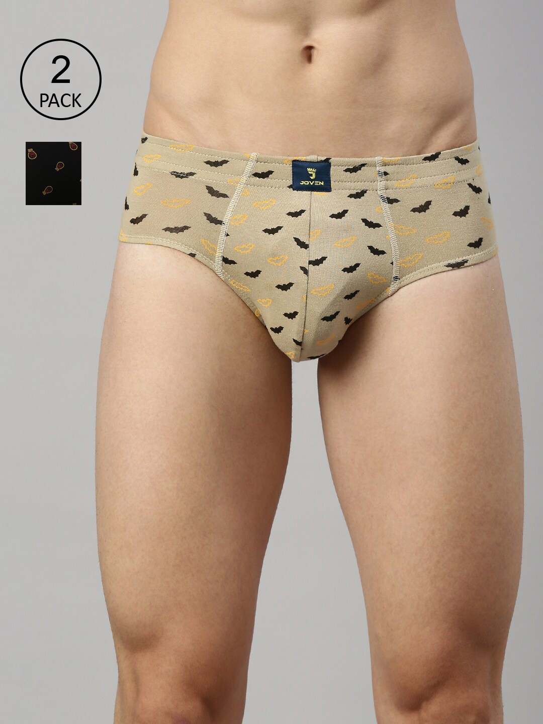 

Joven Men Beige & Black Pack of 2 Printed Basic Briefs