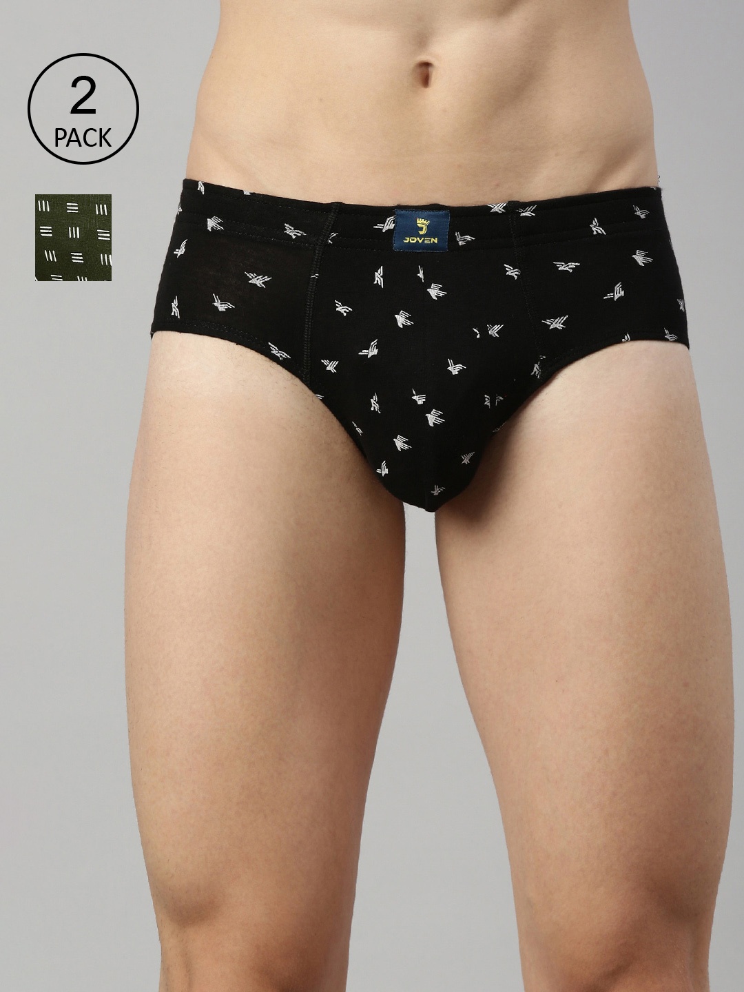 

Joven Men Pack of 2 Olive Green & Black Printed Cotton Basic Briefs