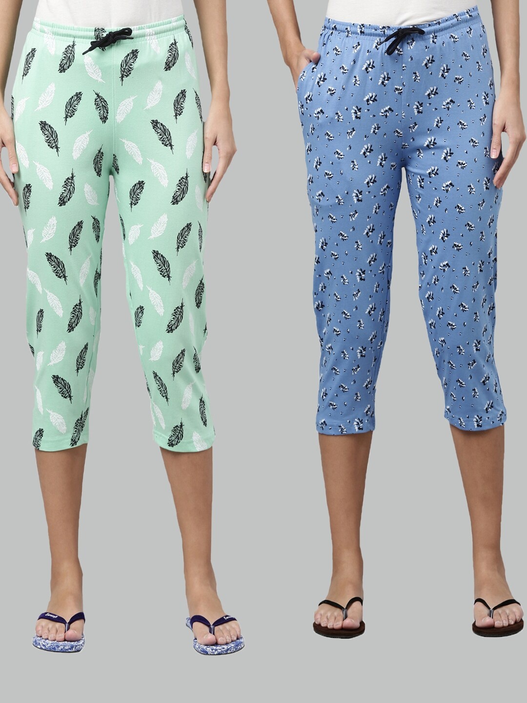 

Kryptic Women Green & Blue Pack Of 2 Printed Capris