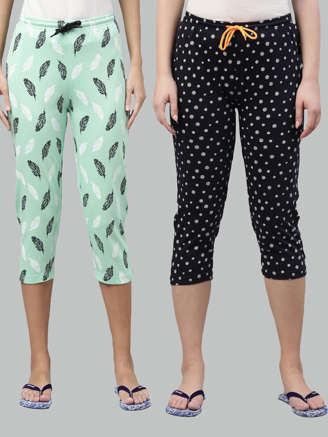 

Kryptic Women Pack Of 2 Pure Cotton Capris, Green