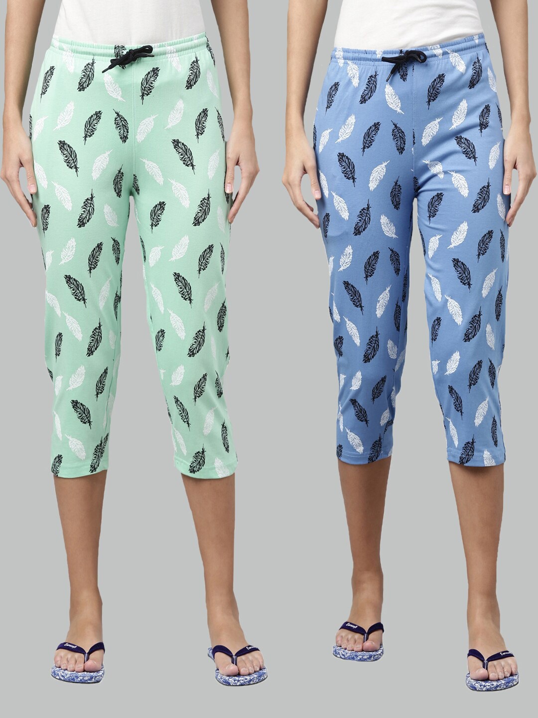 

Kryptic Women Green & Blue Pack of 2 Printed Cotton Capris