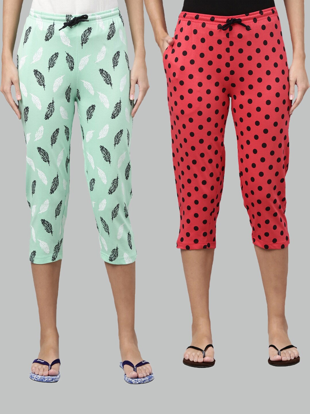 

Kryptic Women Pack of 2 Green & Fuchsia Printed Cotton Capris