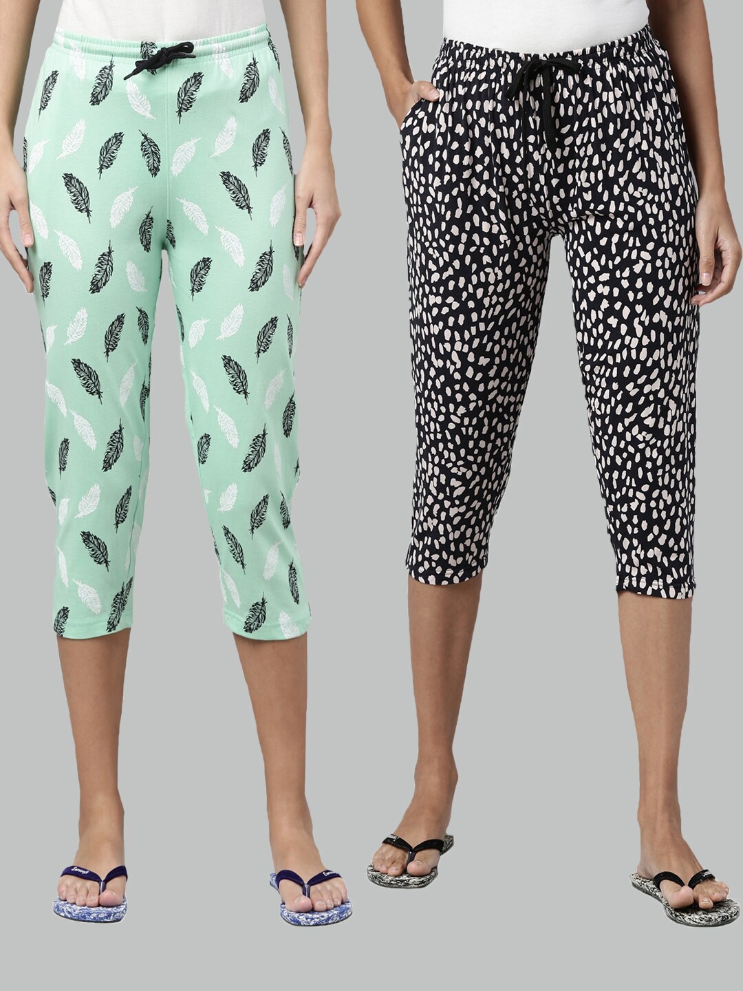 

Kryptic Women Pack Of 2 Green & Navy Blue Printed Cotton Capris