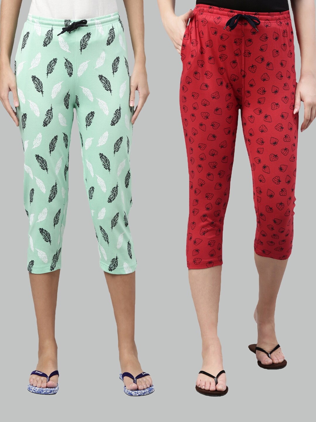 

Kryptic Women Pack of 2 Green & Red Printed Capris