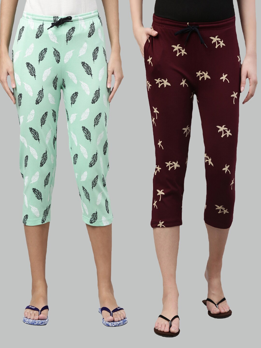 

Kryptic Women Pack of 2 Green & Maroon Printed Pure Cotton Capris