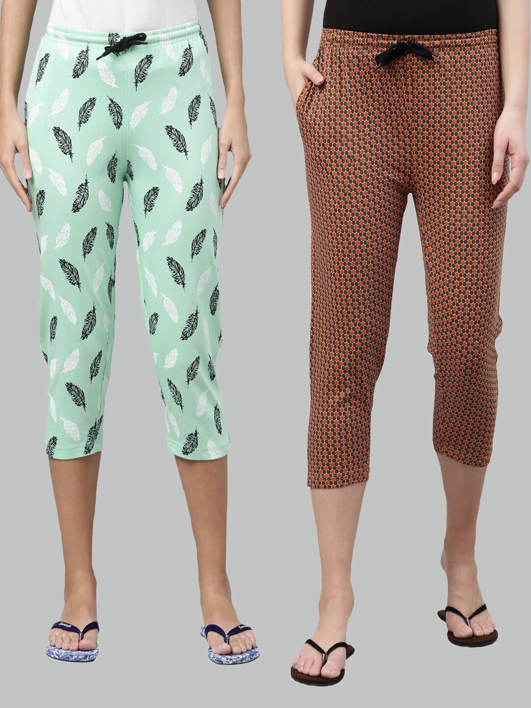 

Kryptic Women Pack Of 2 Pure Cotton Capris, Green