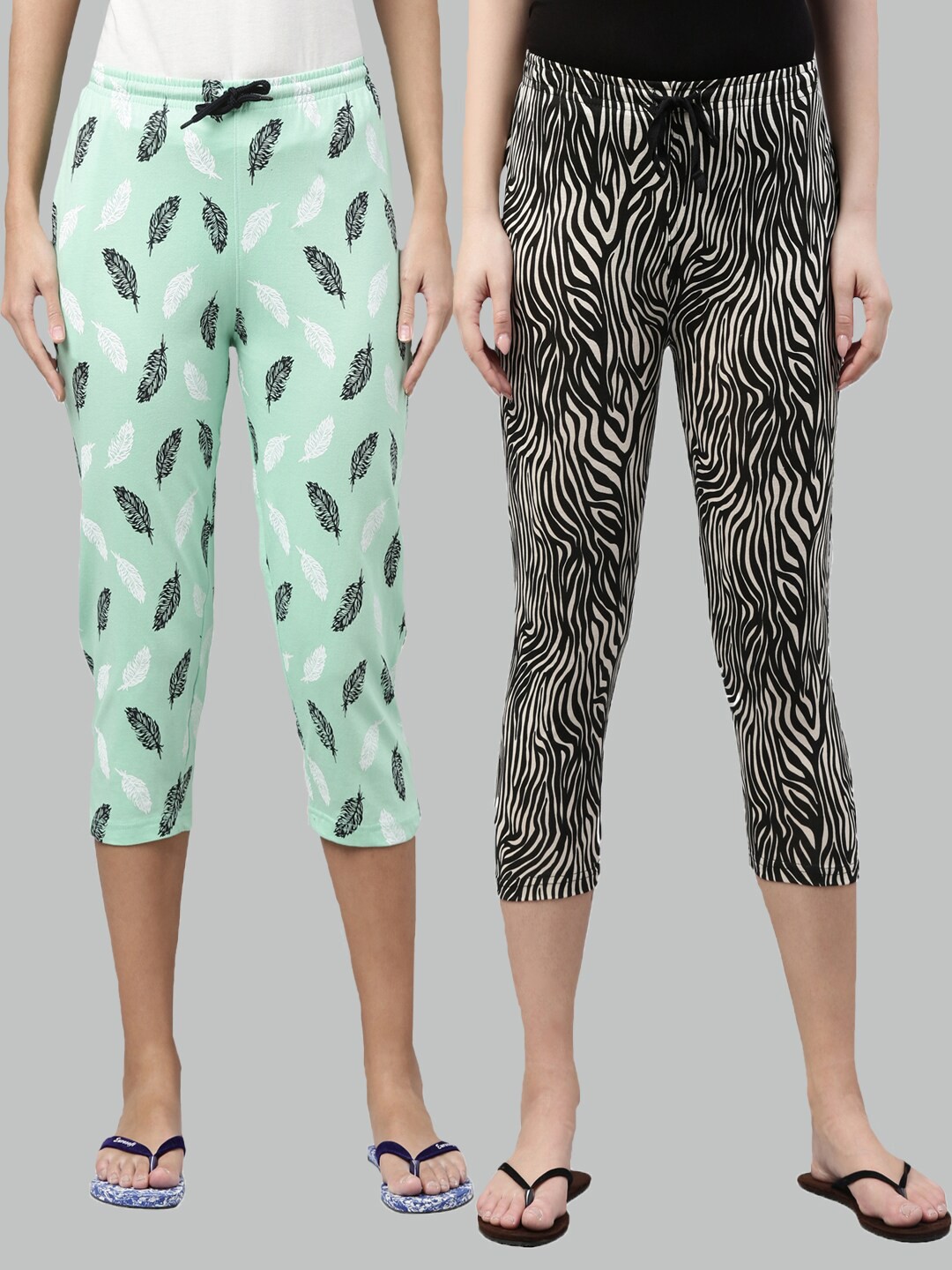

Kryptic Women Pack of 2 Green & Black Printed Cotton Capris