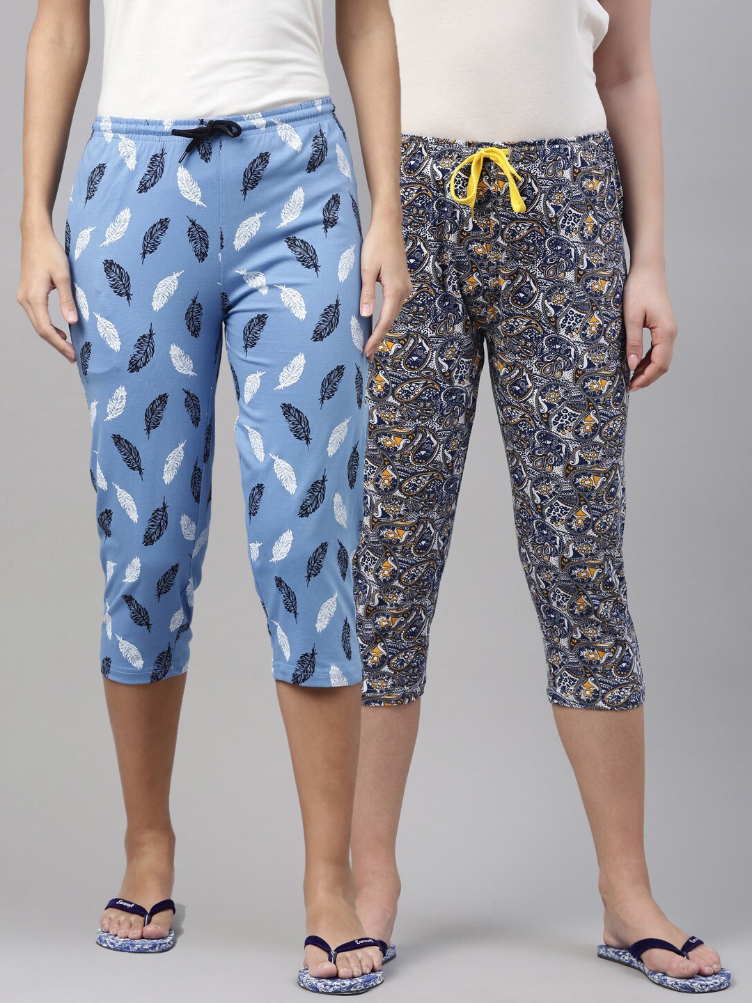 

Kryptic Women Blue & Navy Blue Pack of 2 Printed Cotton Capris