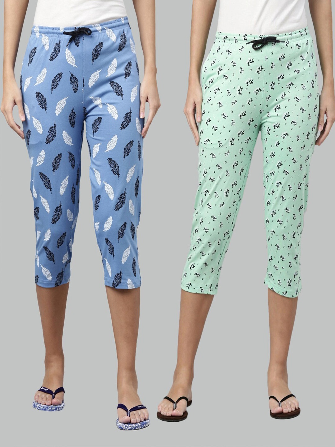 

Kryptic Women Blue & Green Set of 2 Printed Cotton Capris