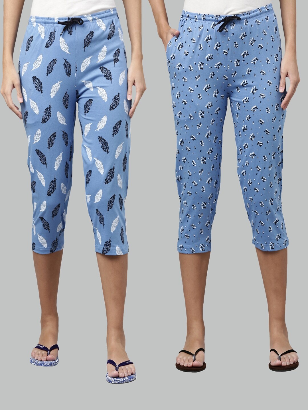 

Kryptic Women Blue & White Pack Of 2 Pure Cotton Printed Capris