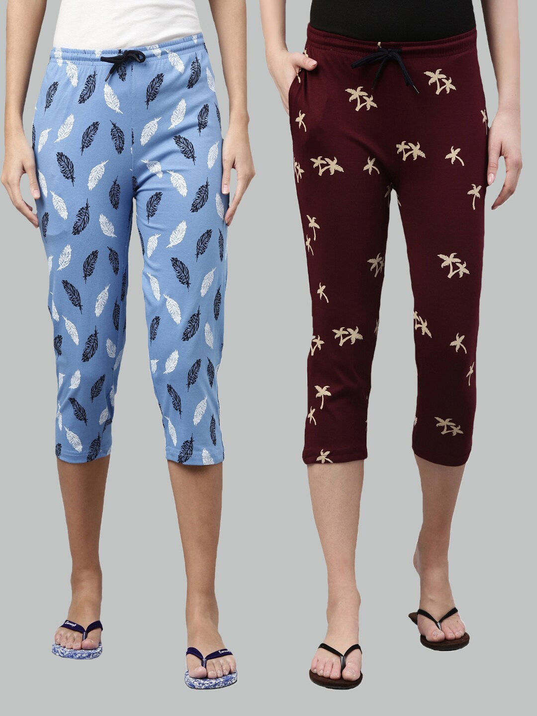 

Kryptic Women Pack Of 2 Blue & Maroon Printed Cotton Capris