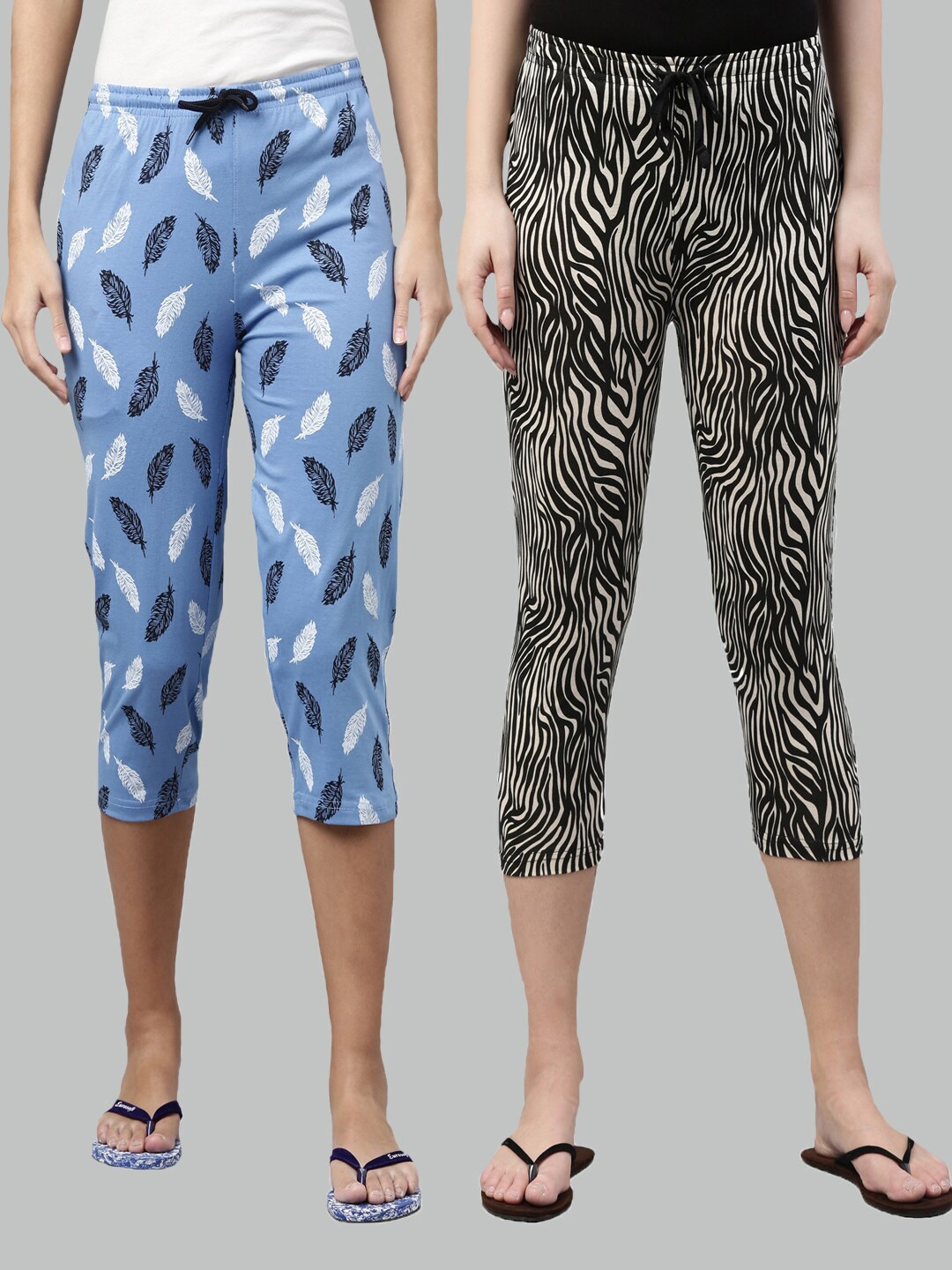 

Kryptic Women Pack of 2 Blue & Black Printed Pure Cotton Capris