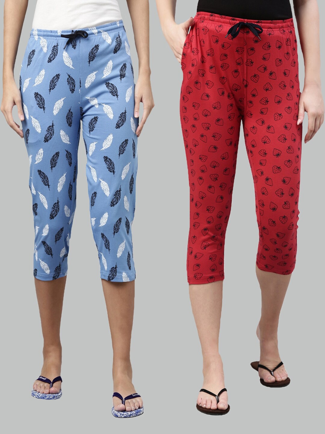 

Kryptic Women Pack Of 2 Pure Cotton Capris, Blue