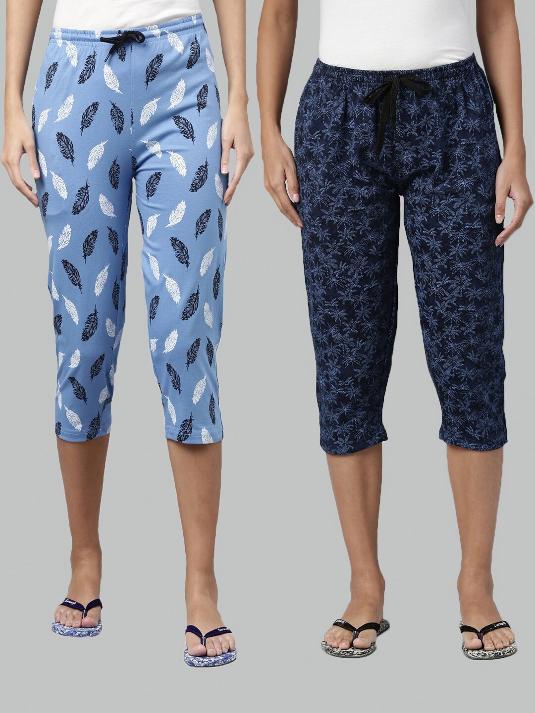 

Kryptic Women Pack of 2 Blue & Navy Blue Printed Cotton Capris