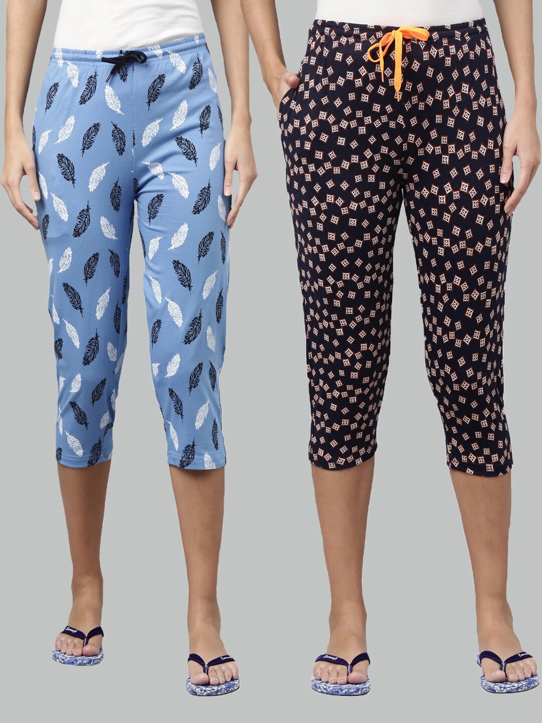 

Kryptic Women Blue & White Pack Of 2 Pure Cotton Printed Capris