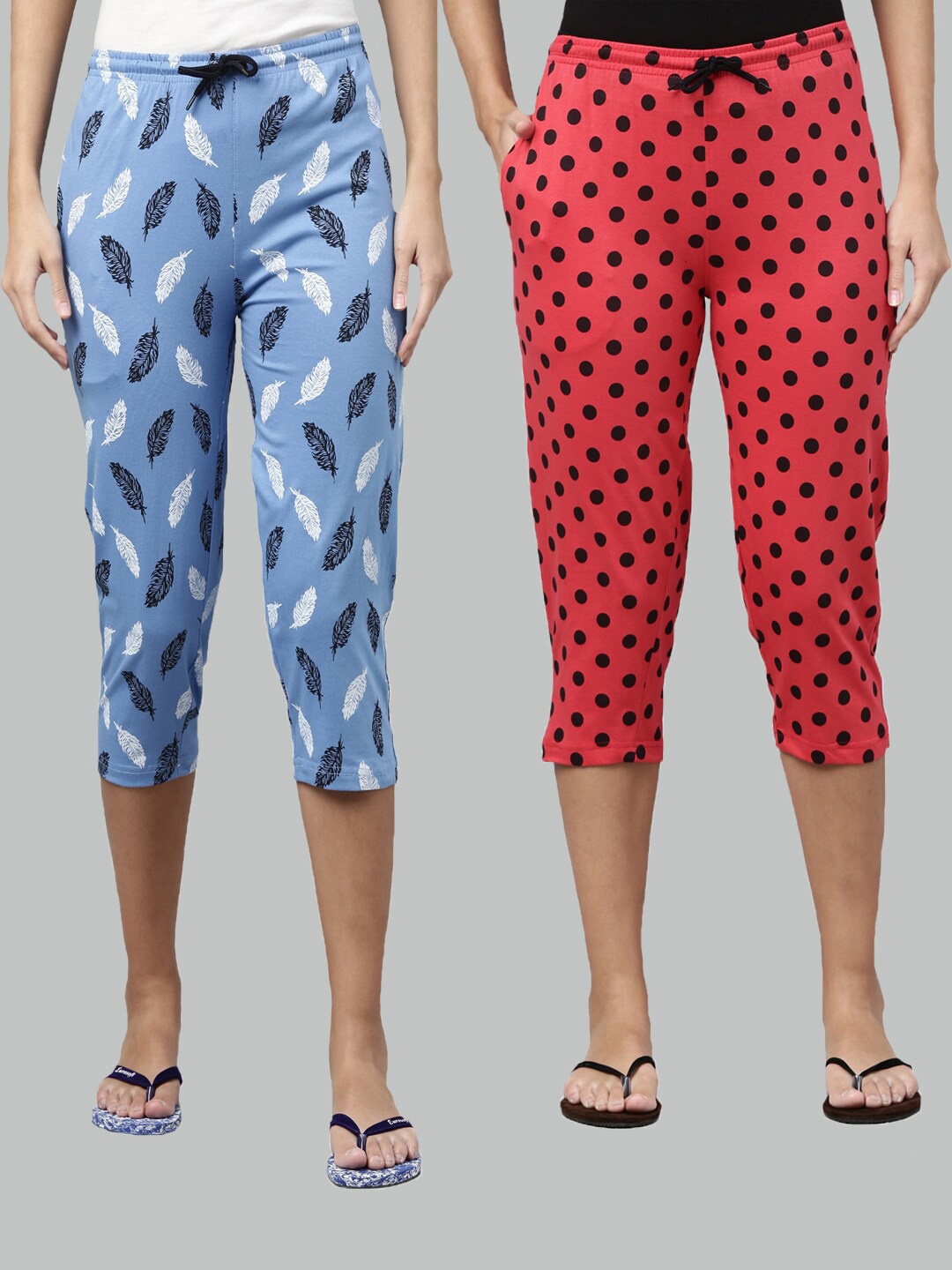 

Kryptic Women Blue & Fuchsia Printed Pure Cotton Capris Pack Of 2