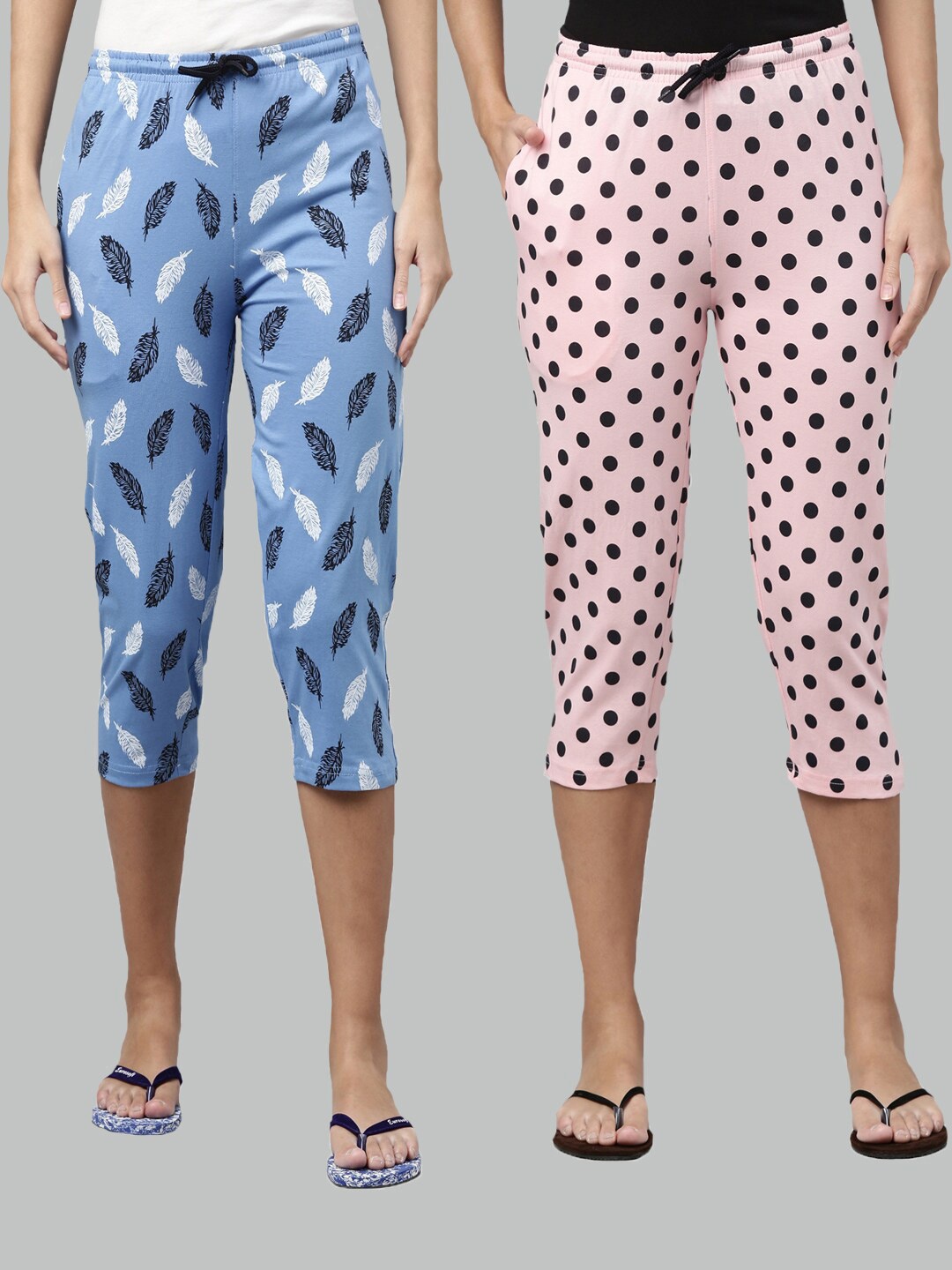 

Kryptic Women Blue & Pink Set Of 2 Pure Cotton Printed Capris