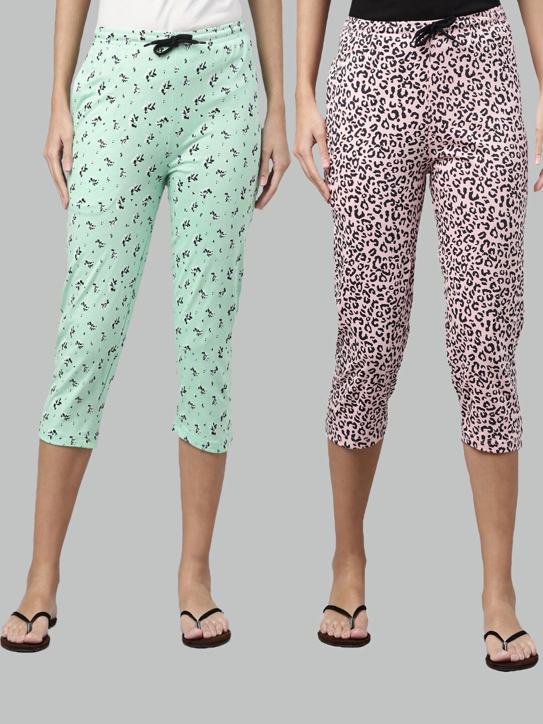

Kryptic Women Pack Of 2 Pure Cotton Capris, Green