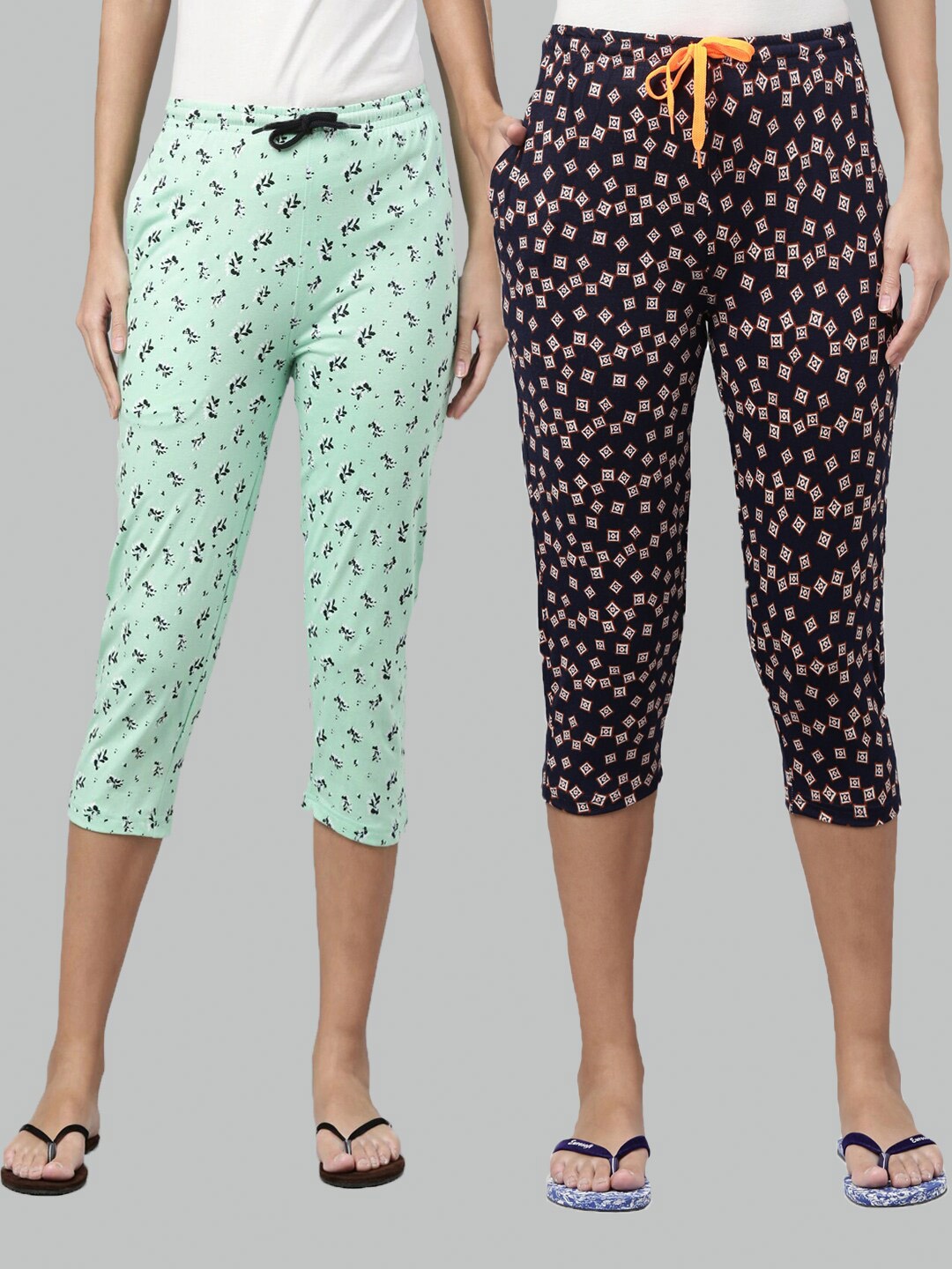 

Kryptic Women Green & Navy Blue Pack of 2 Printed Cotton Capris