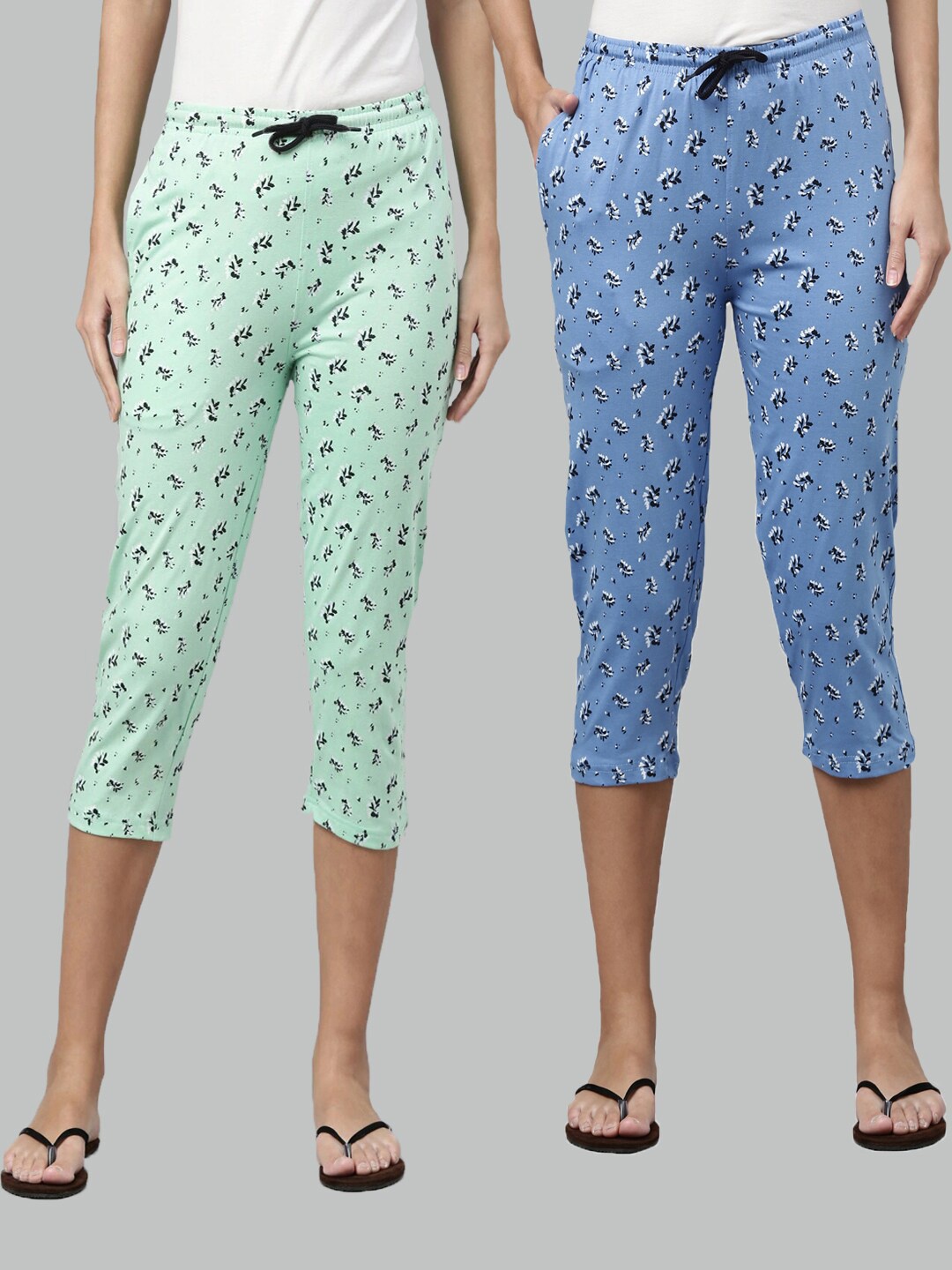 

Kryptic Women Green & Blue Printed Pure Cotton Capris Pack Of 2