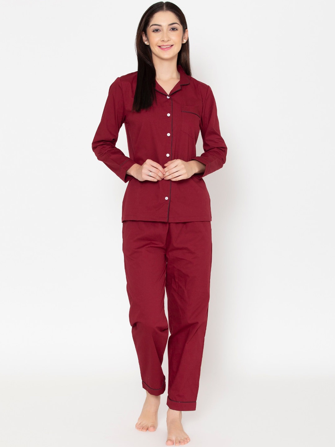 

Fluffalump Women Red Pure Cotton Night suit
