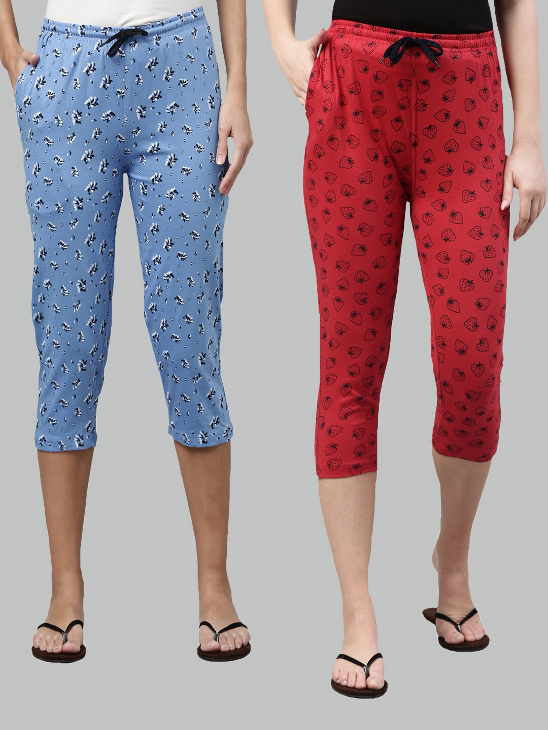 

Kryptic Women Pack Of 2 Pure Cotton Capris, Blue